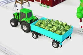 幼儿色彩启蒙：3D拖拉机农场仓库运输西红柿胡萝卜西瓜茄子