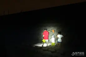 海塘夜钓，用铁丝吊上来的大家伙图片