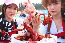 江苏万人龙虾宴 美女现场直播吃龙虾图片