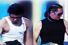 谢霆锋和父亲谢贤节目现场同秀好身材，并且都做出调皮的手势！图片