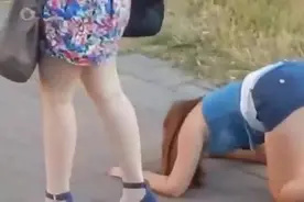 俄罗斯醉酒女孩失态：在地上爬，在马路上乱舞视频封面
