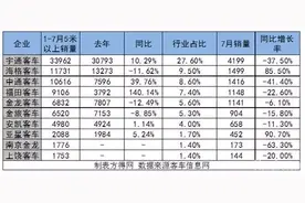 1-7月客车海格重回第二  比亚迪爆涨近300%图片