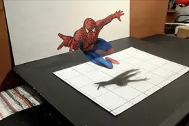 这才叫画画，在纸上画出来一个飞出来的蜘蛛侠，这回真的惊呆了！图片