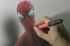 画家纸上画出3D逼真蜘蛛侠，真担心他下一秒就爬上墙跑掉图片