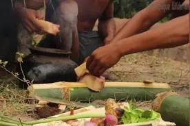荒野美食：越南大叔炮制五花肉竹筒饭，嗯，饭味十足视频封面