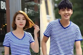 情侣装海军条纹t恤洋溢时尚动感魅力图片