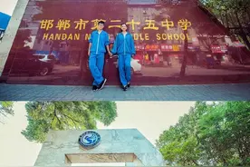 邯郸情侣回中学母校自拍婚纱照致青春图片