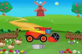 亲子早教益智动画，3D拖拉机联合收割机收获玉米喂母鸡！