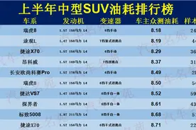 中型SUV油耗排名更新，1-60名，瑞虎8登顶，昂科威第4，探岳第11图片