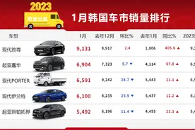 【韩系动向893】2023年1月韩国车市销量排行，雅尊第一，嘉华第二图片