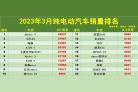 心酸！3月纯电动汽车销量榜：仅9款破万，Model Y夺冠，AION S第4！图片