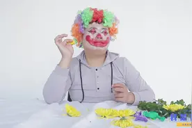 小丑教授新挑战，把菊花装进气球里扎破，菊花会变成啥样