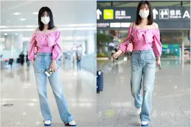柳岩打扮好少女，粉色蝴蝶结上衣配牛仔裤，凹出长腿还美回18岁图片