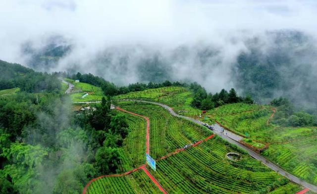 航拍旺苍美丽乡镇，云雾笼罩像是披上了一层轻纱，似仙女下凡