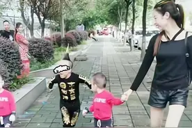 “袖珍爸爸”一家四口穿亲子装，路人笑问宝妈：这都是你生的？图片