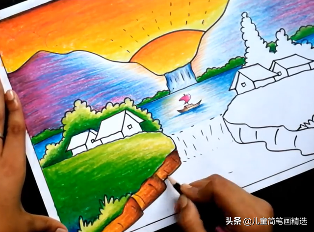 儿童简笔画精选-彩色风景画绘画步骤
