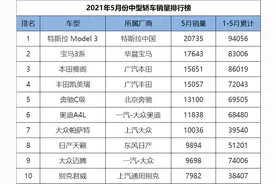 5月份中型轿车销量排行，亚洲龙爆冷大跌，法系豪车DS9又失败了图片