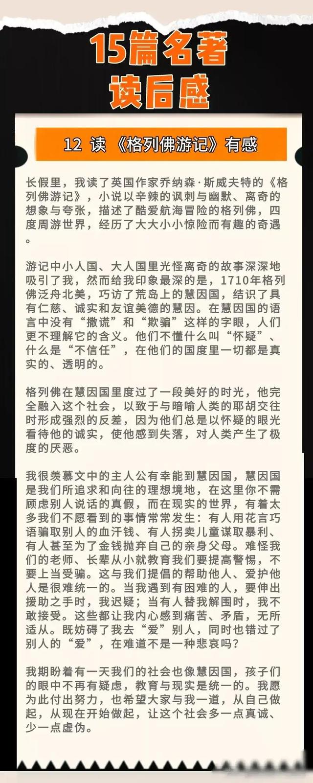 15篇名著读后感