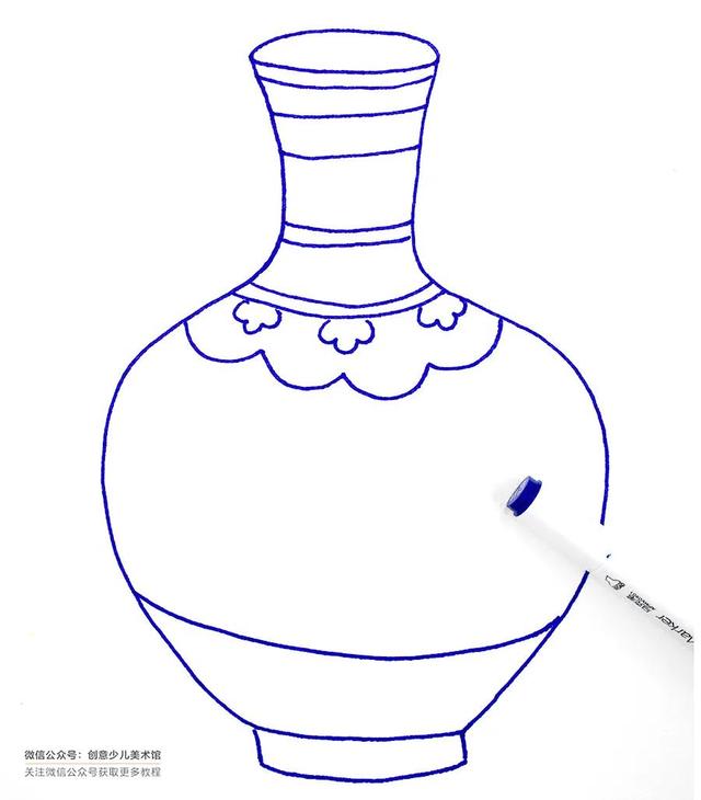 儿童画教程 | 创意装饰画《白底青花,瓷器之美》