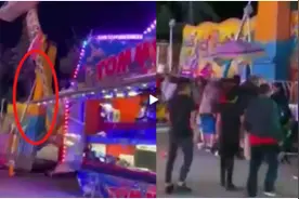 美国游乐园大摆锤“摇嗨”欲把乘客掀翻 众人“身体压顶”手动扳回图片