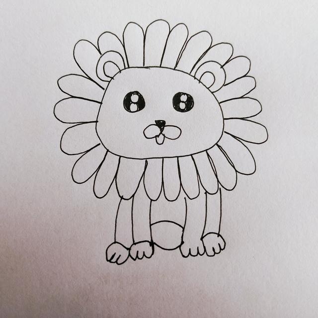 儿童手绘简笔画分享：一只彩色的卡通狮子