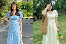 适合微胖女生的连衣裙，穿对了视觉上显瘦10斤，清爽优雅又显瘦图片