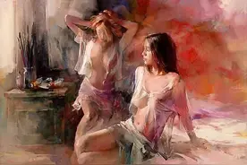 Willem Haenraets所绘水彩人体，恍然的爱欲图片