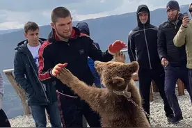 俄罗斯拳王哈比布与狮子拳击，与熊摔跤，但却被一只巨蟒吓得直跑图片