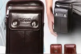 可穿皮带头层牛皮手机腰包，通用竖款挂包斜挎包图片