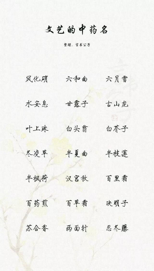 文艺的中药名，以中药名取名，唯美有诗意