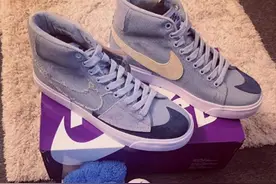 耐克 Nike sb blazer.灰蓝拆钩高帮帆布板鞋图片
