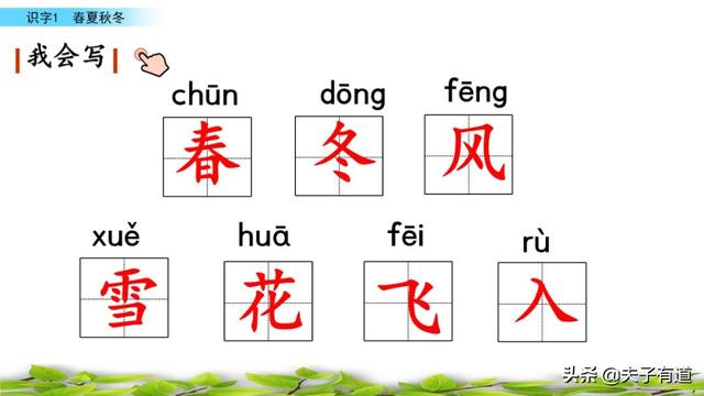 部编版一年级下册语文《春夏秋冬》知识点+图文讲解，给孩子预习
