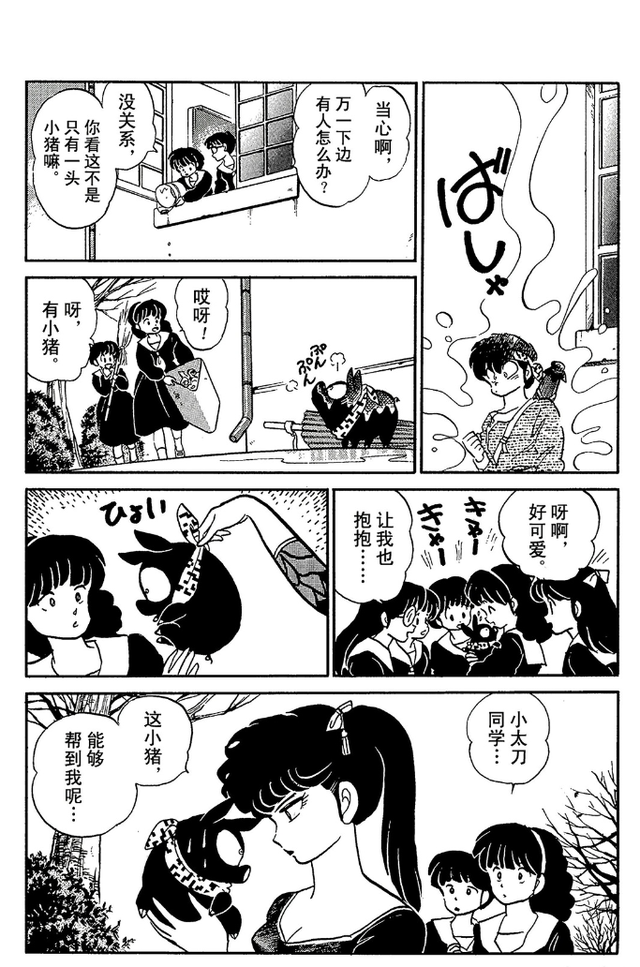 乱马漫画11：好好笑，乱马女装配可爱小黑猪与黑玫瑰体操比武