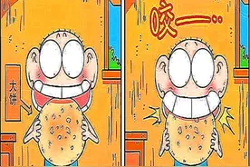 呆哥的老爸吃饼变“兔子牙”真可爱，呆哥决定在“足球插毛”图片