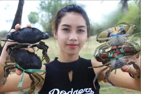 农村美女野外聚餐，亲自下厨烹饪美味的大螃蟹，看得人口水直流视频封面