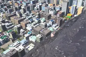 慢镜头感受大海啸淹没城市的过程 城市天际线视频封面