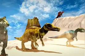 侏罗纪恐龙，棘龙和两头似鳄龙vs两头异特龙，三角龙突然冒出来！视频封面