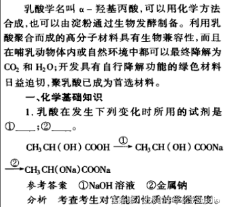 高中有机化学常见典型物质——乳酸