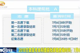 2018甘肃高考本科提前批录取查询时间：7月6日-17日
