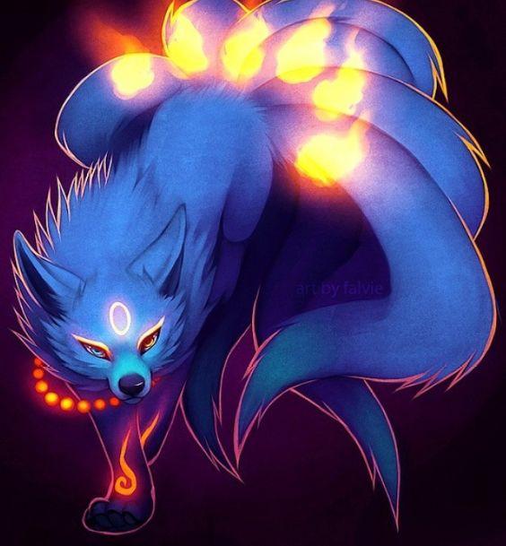 果断而积极,天蝎座幻化的九尾狐真身,满身金光,和小狐狸的对视,很有爱