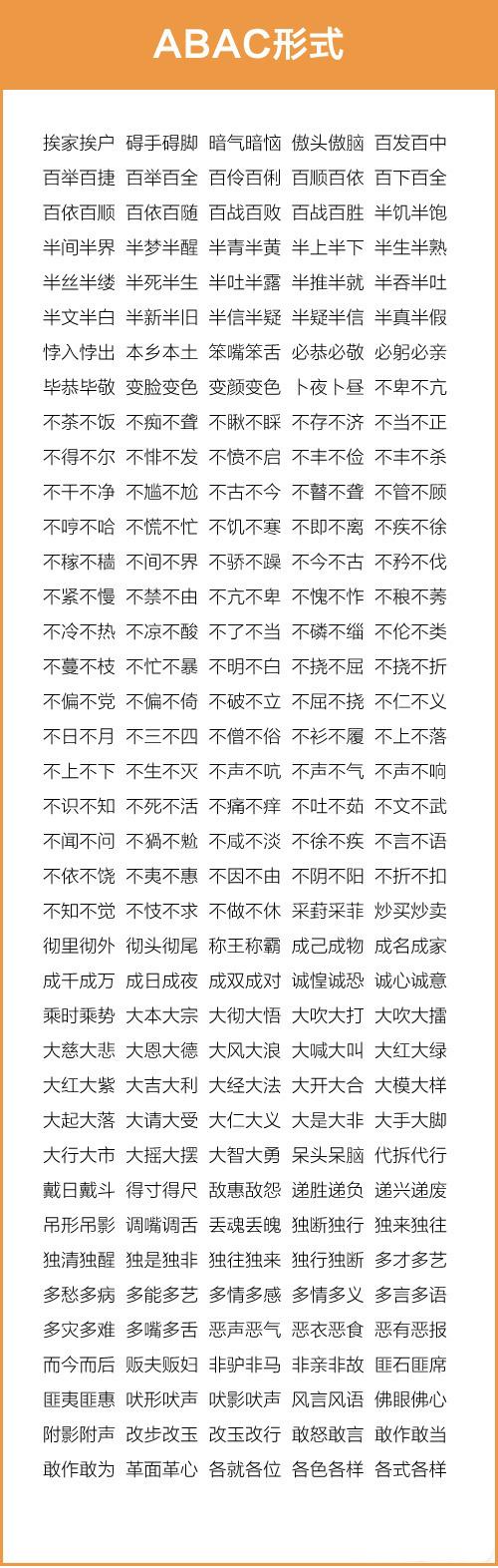 成语汇总 : AABC、ABCC、AABB、ABAB等七种形式 ,为孩子收藏