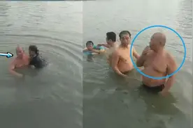 大爷叼着烟下水救人，人救了烟还没灭视频封面