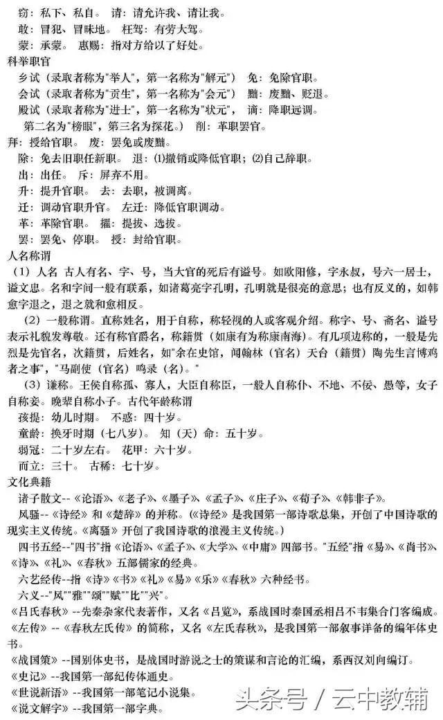 基础知识的：高中语文文学常识超全汇总！可直接下载打印！
