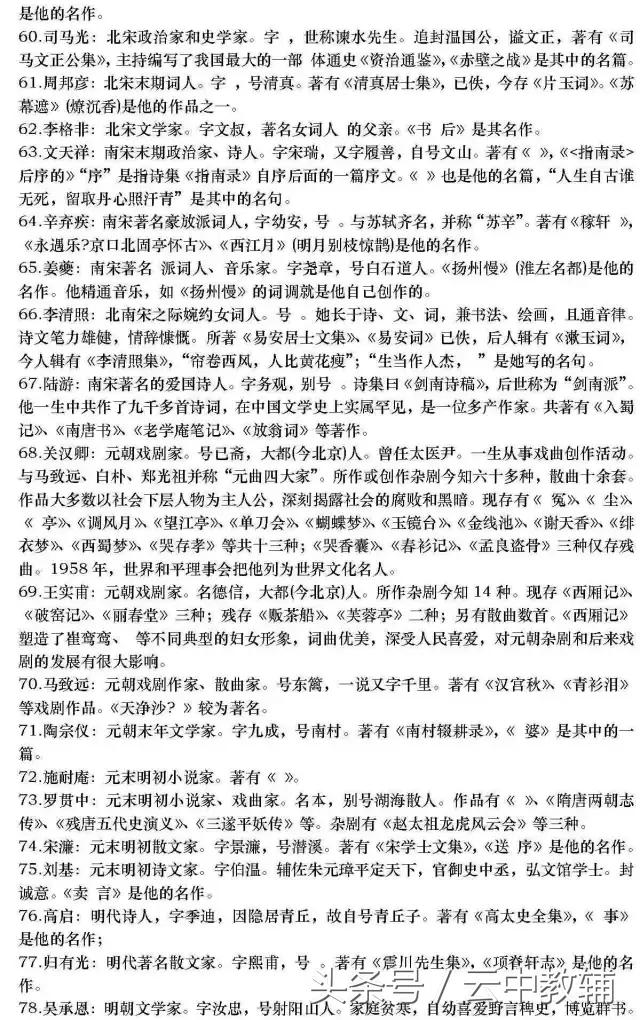 基础知识的：高中语文文学常识超全汇总！可直接下载打印！