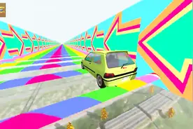 BeamNG：汽车高速冲过1000条高空炫彩减速带，眼睛都晃花了！视频封面