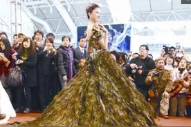 中国制造：2900根孔雀毛编成天价婚纱，价值150万美元，惊艳世界图片
