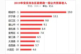 速看！安徽安庆市10个区县2019年地方财政收入：桐城市最高，怀宁县第二图片