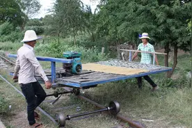 竹子做的火车，颠簸不已，却是当地人的出行最爱图片