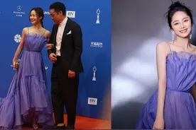 谭松韵和江一燕撞衫，都穿紫色礼服裙，看着没什么差距，都挺美的图片