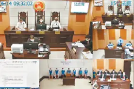 武汉线上首审涉恶案件7名被告人看守所内在线受审图片
